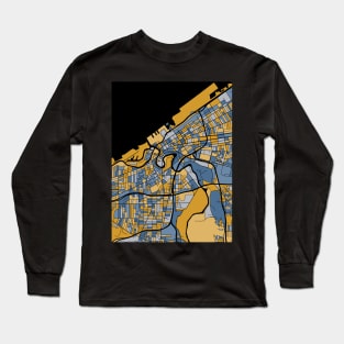 Cleveland Map Pattern in Blue & Gold Long Sleeve T-Shirt